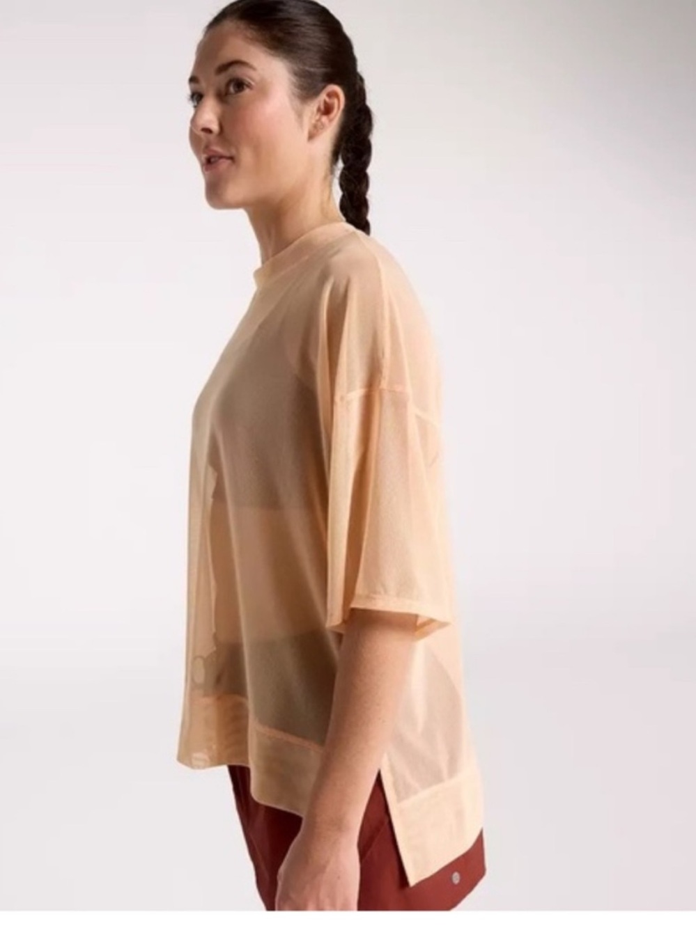 CALIA by Carrie Underwood Oversized Peach Sherbet Mesh Tee XS NWT